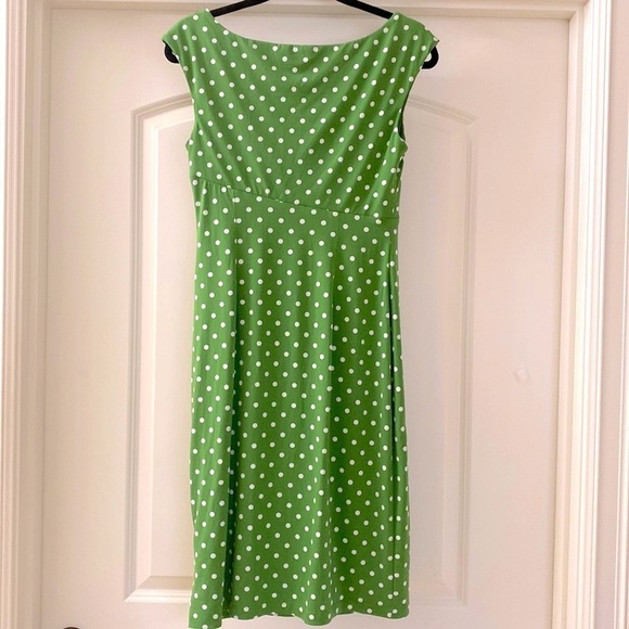 Faux Wrap Dress Women’s 6 Kelly Green/White polka dot Ruched stretchy Career - Picture 2 of 7